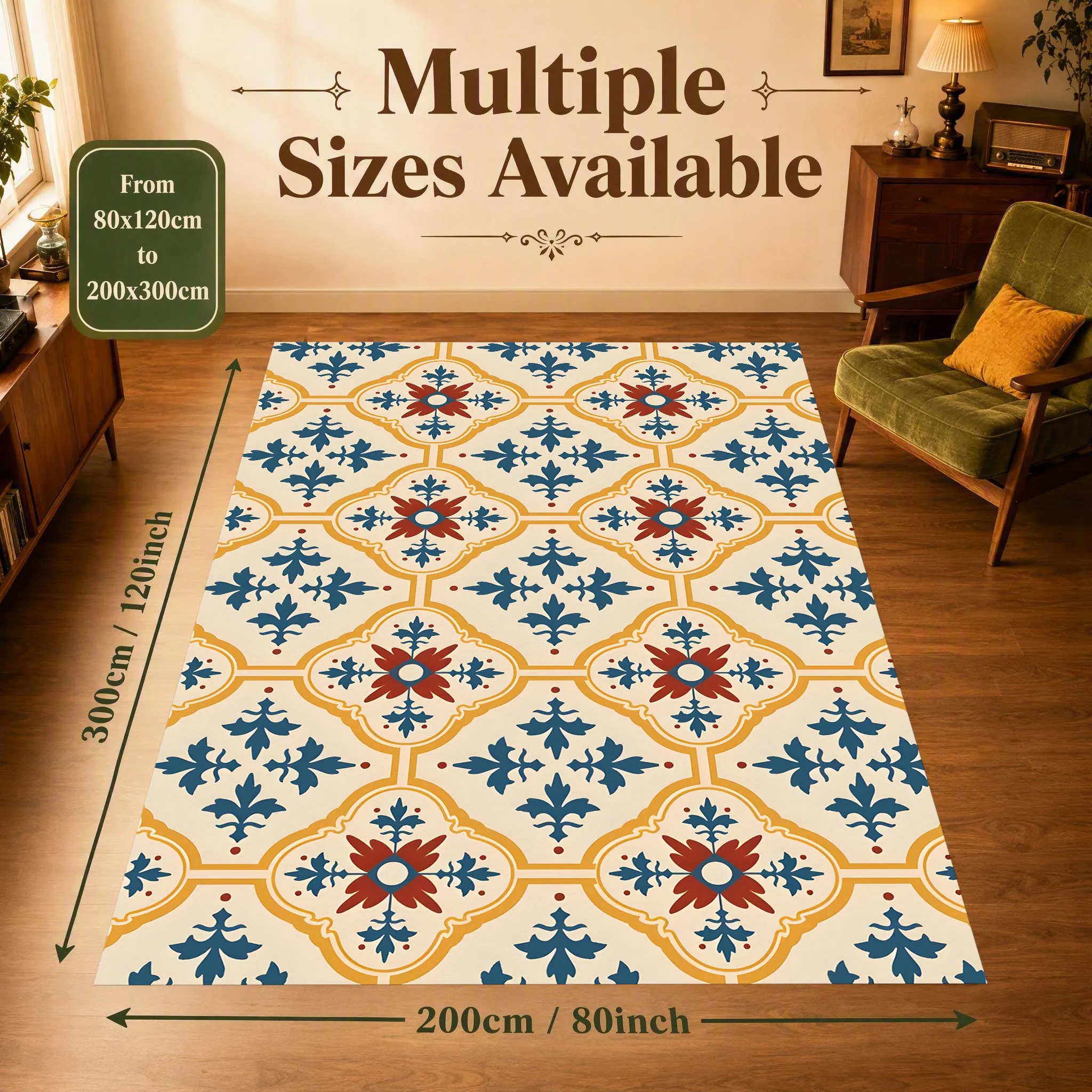 Vintage Moroccan Carpet, Contrasting Floral and Brick Pattern, Soft Skin-Friendly Velvet for Living Room Bedroom Home Decor
