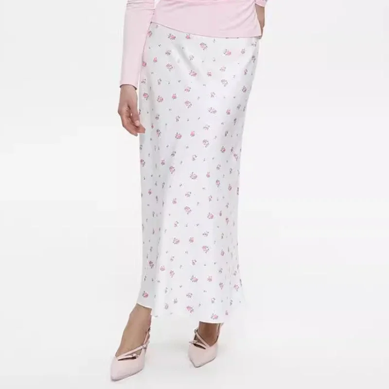 Letnia, drukowana, długa spódnica damska z wysokim stanem, kontrastowymi wstawkami, wyszczuplająca, elegancka, idealna na imprezę, maxi spódnica w stylu Y2k.