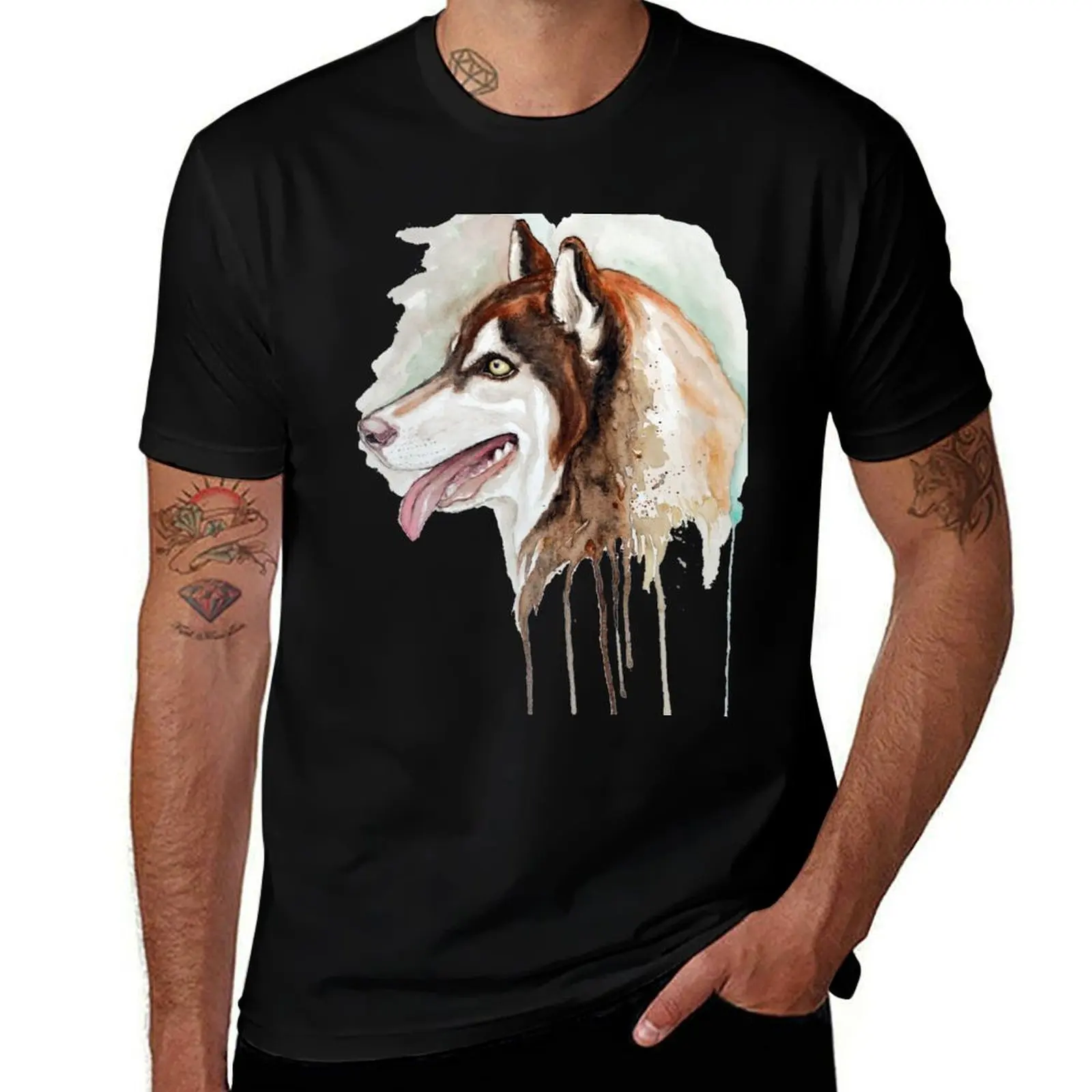 Brown Husky Profile Portrait T-Shirt Comfortable Workout Short Sleeve Shirt T-Shirt