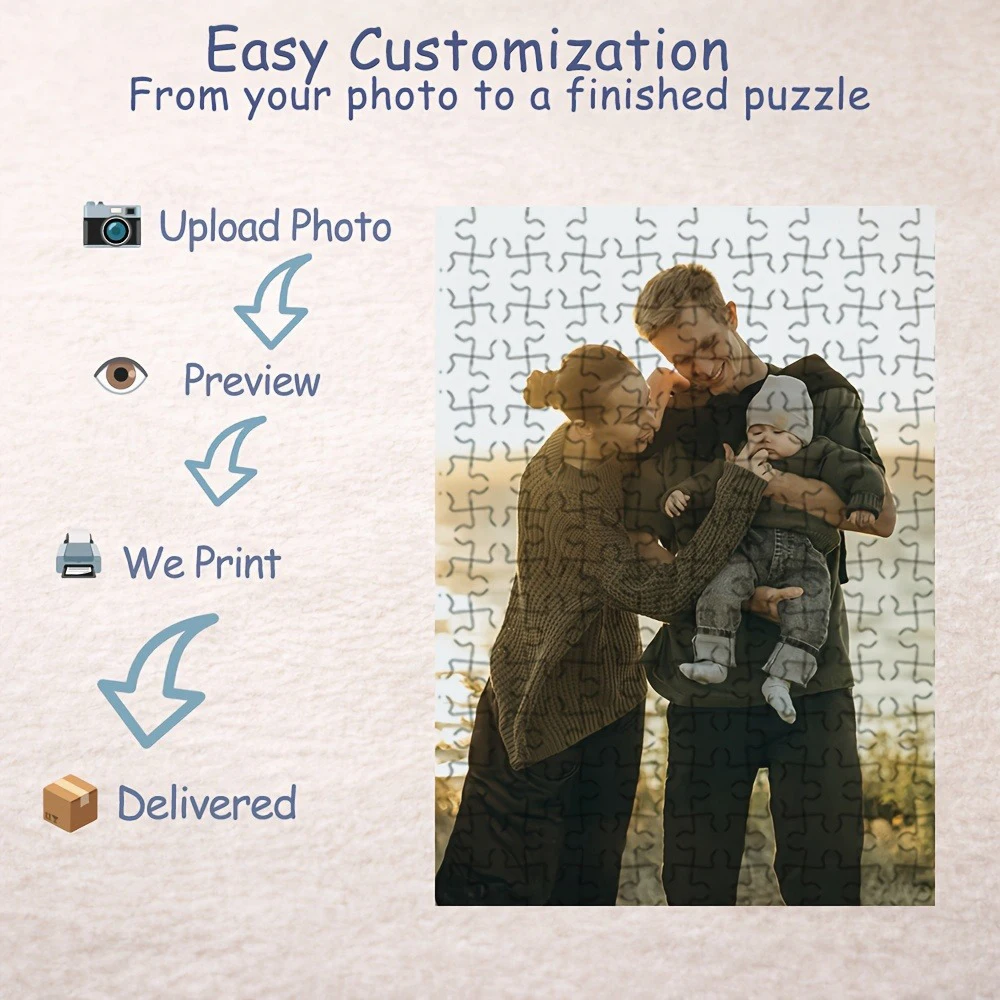 35/300/500/1060pcs Personalized Custom Photo Puzzle Family Photo Personalized Jigsaw Puzzles DIY Wooden Puzzle Gifts for Her Him