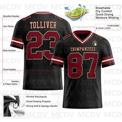 Custom Black Crimson-City Cream Mesh Authentic Football Jersey Short Sleeves Athletic Tee Shirts Unisex Top streetwear