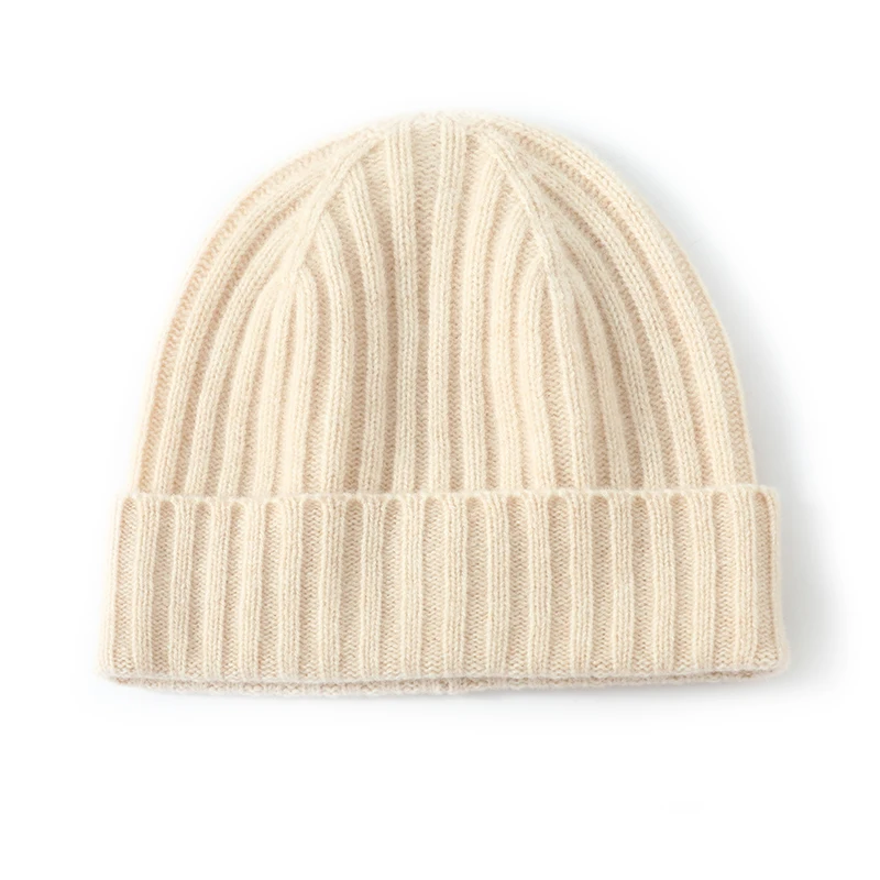 100% Merino Wool Unisex Flanging Hat Winter Warm Knitted Casual Cap Joker Solid Color Beanie For Men and Women