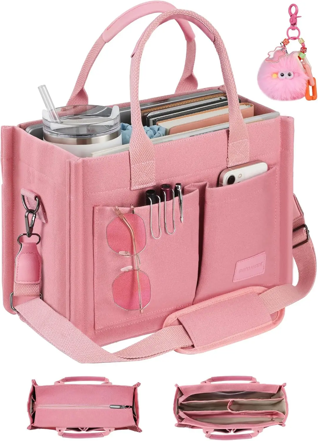 

Структурированная холщовая сумка-тоут для женщин, сумка на молнии с несколькими отделениями для работы, путешествий и хранения Библии