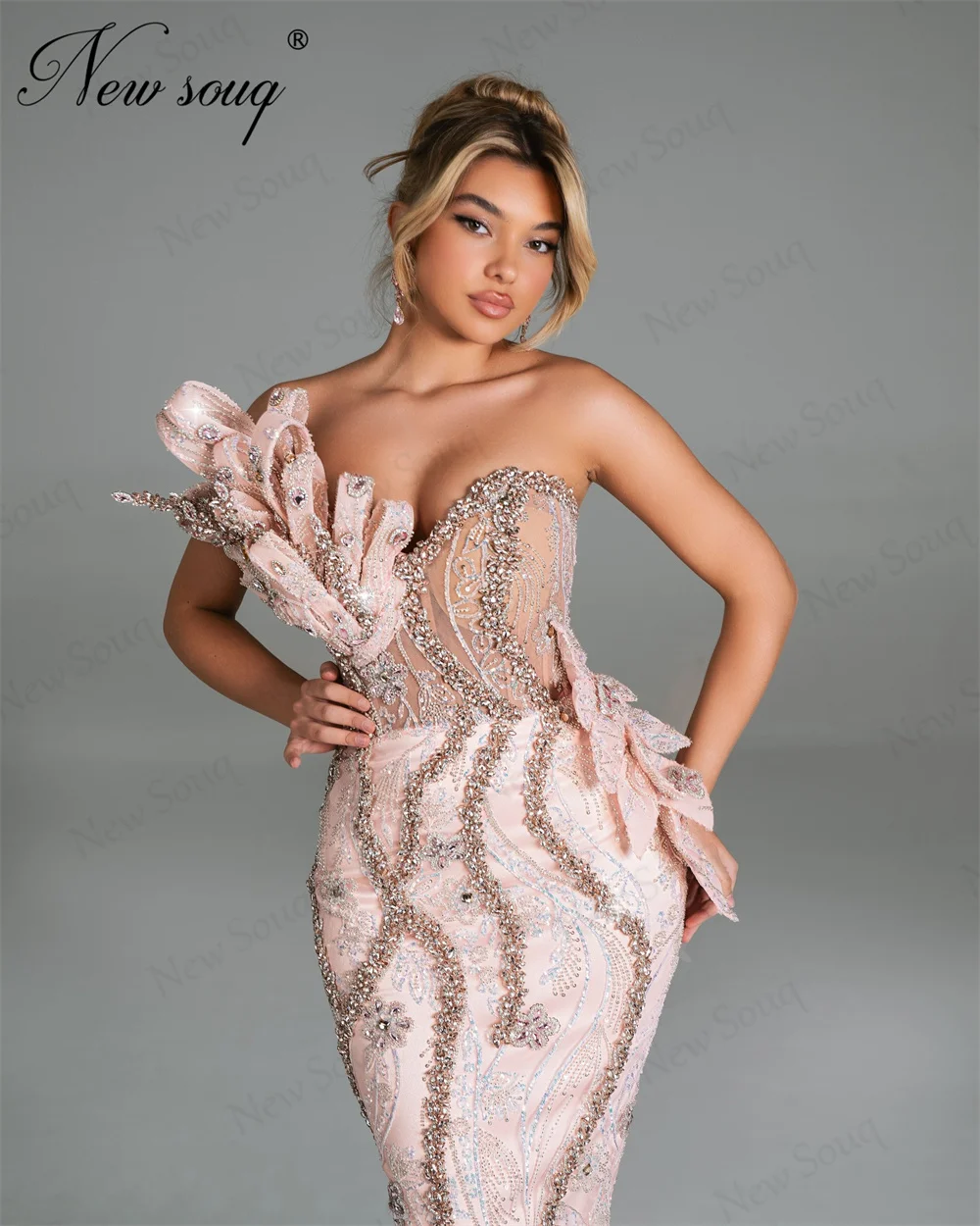 Aso Ebi Pink Beading Wedding Party Dresses Elegant One Shoulder Evening Dress Mermaid Prom GownsVestidos De Noche Customized