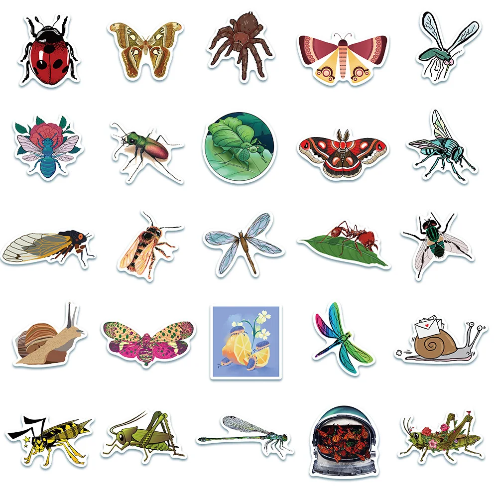 50pcs Butterfly Dragonfly Insect Stickers Pack Guitar Suitcase Laptop Phone Scrapbook Stationery DIY Sticker Journal Accessories