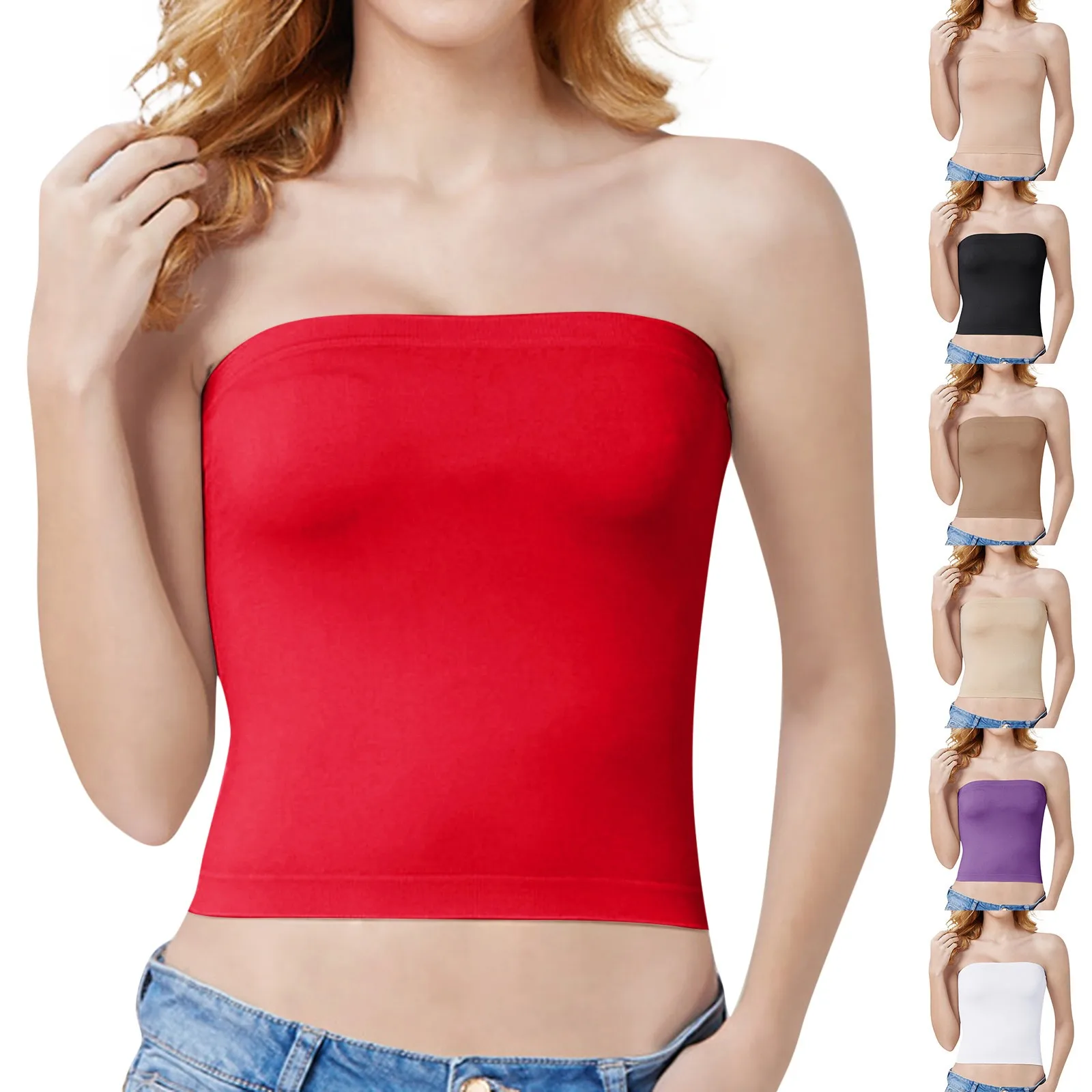 Sexy Strapless Bandeau Tube Tops Women Seamless Sleeveless Off Shoulder Dark Summer Streetwear Slim Strapless Tank Tops