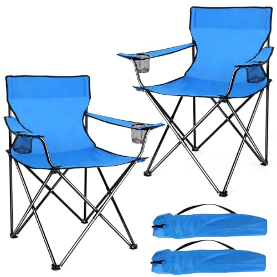

Portable Camping Chair, Outdoor Lawn Folding Chairs for Adults, Heavy Duty Large Foldable Chairs for Beach, Fishing, Tailgating