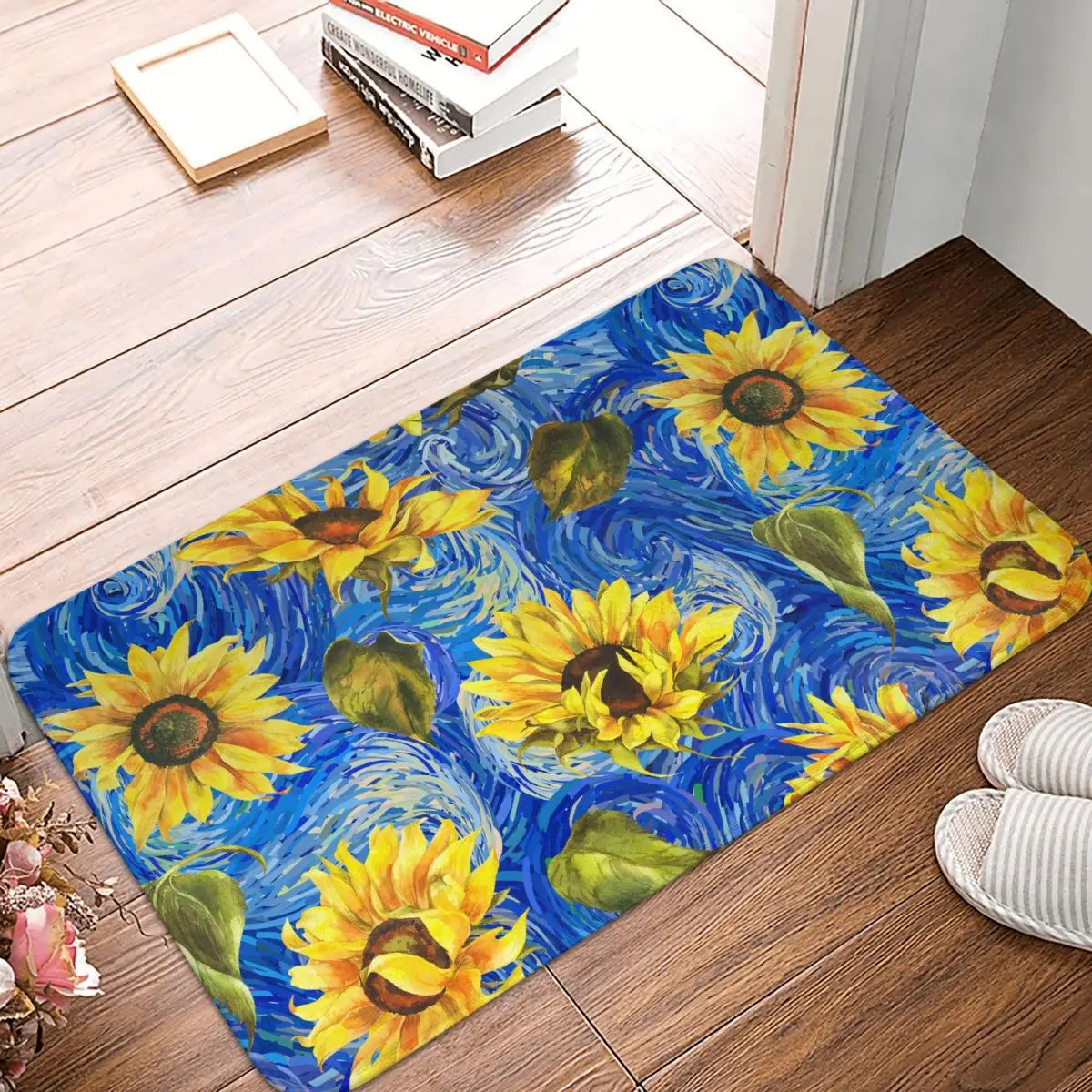 Starry Night Sunflower Doormat Anti-Slip Entrance Kitchen Bathroom Door Floor Mats Garden Carpet Rug