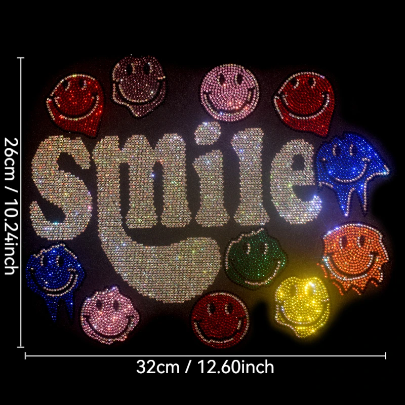 

Colorful Graffiti Rhinestone Heat Transfer Decal 'Sparkling Smile' for Creative Tops Bags Playful Home Decor Sticker Application