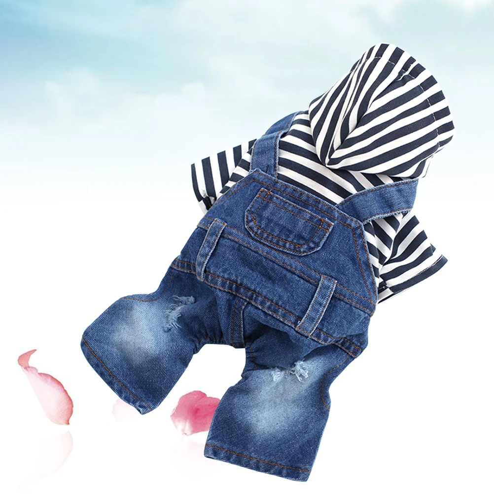 

Elegant Striped Suspender Jumpsuit Denim Clothes for Dog Durable Warm Design Everyday Wear Photos Pet Supplies