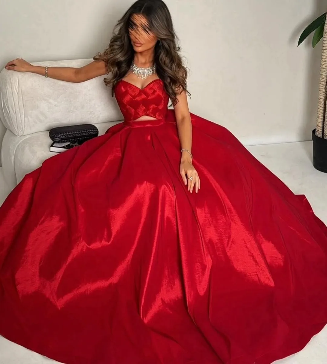 빨간색 스트랩리스 프롬 드레스 새틴 A라인 웨딩 파티 드레스 여성용 게스트 플리츠 정장 롱 이브닝 드레스 맞춤 제작