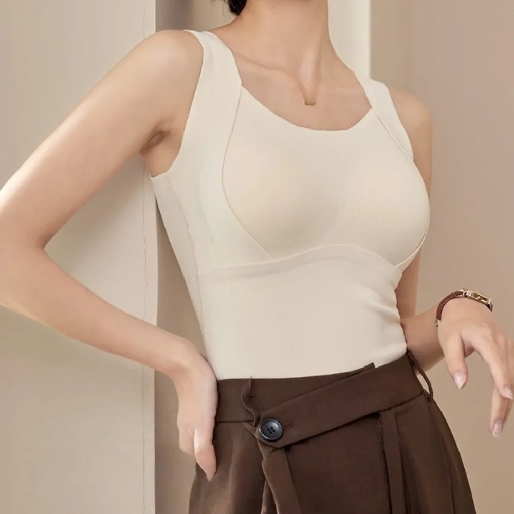 

Simple Bottoming Shirt Women Warm Vest Solid Color Soft Chest Pad Vest Slim Comfortable Wool Blend Vest Autumn Winter