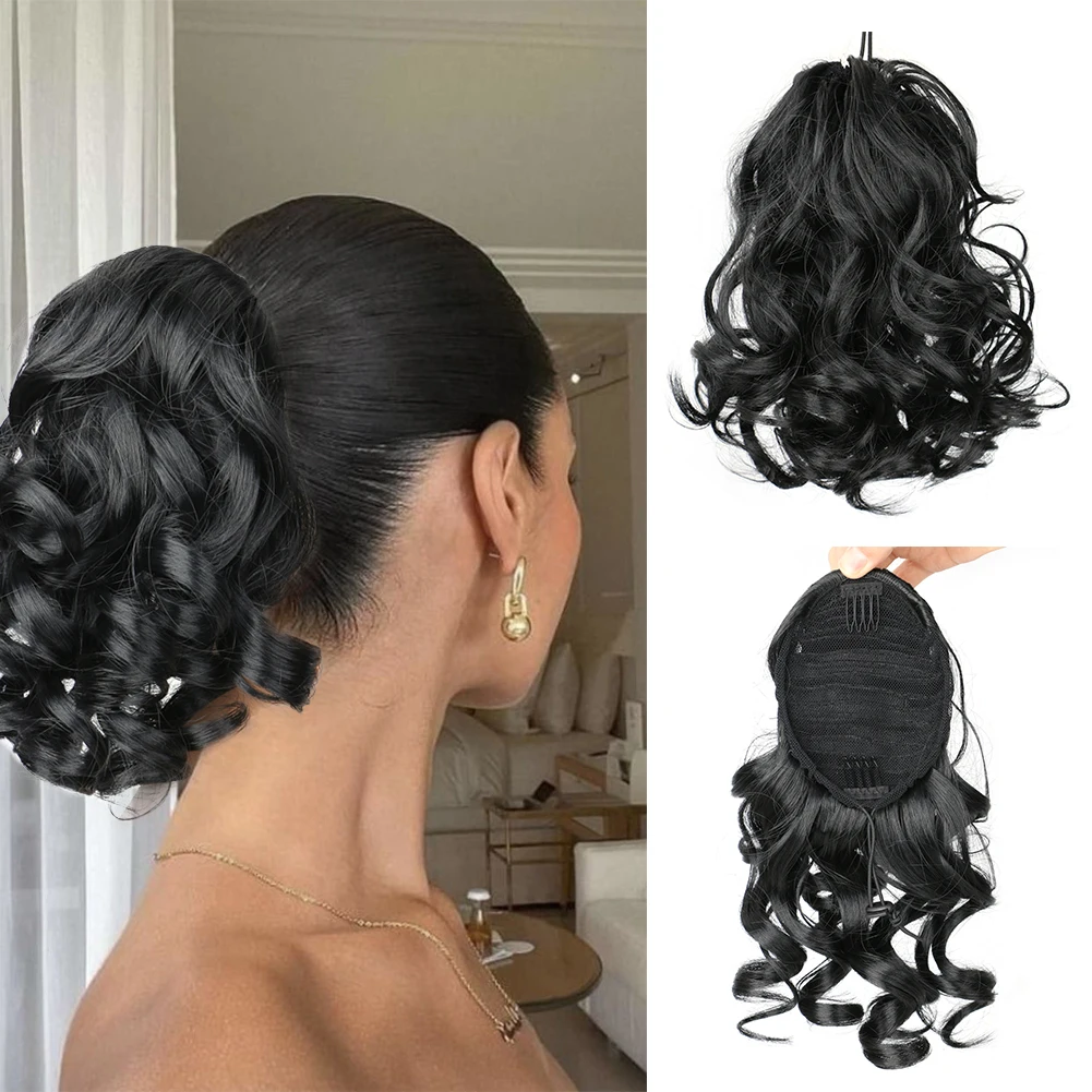 Synthetic Drawstring Ponytail 8 Inch Short Drawstring Ponytail for Women Clip in Fake Ponytail Hair Extensions