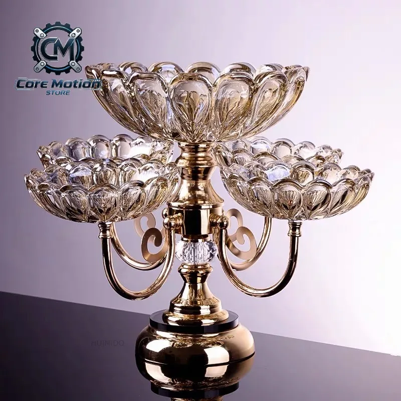 European-style gold metal crystal dried Turkish fruit plate set, luxury gold metal glass fruit display plate