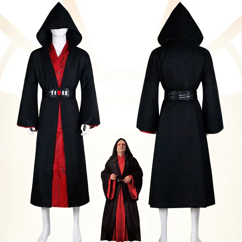 Sheev Palpatine Darth Sidious Hooded Cloak Black Robe Cosplay Costume Halloween Masquerade Carnival Party Outfits for Men