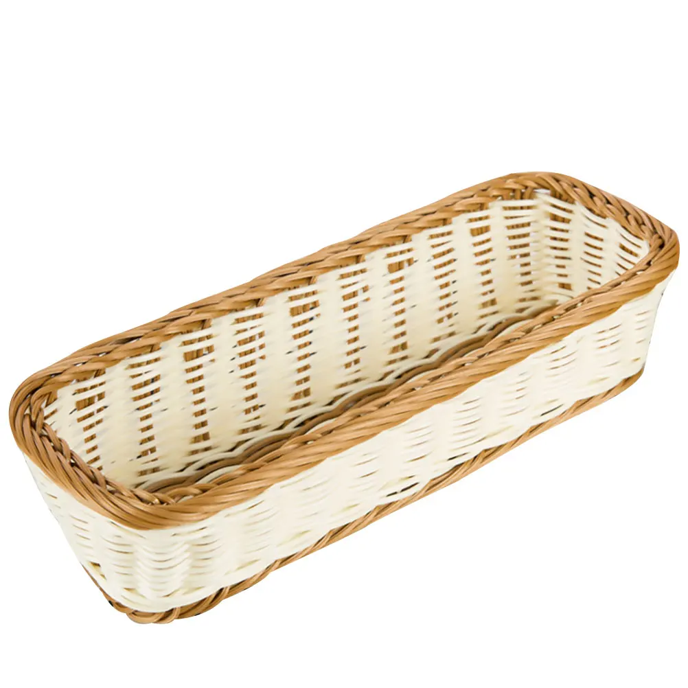

1pc Multifunctional Square Chocolate White Rectangular Imitation Rattan Woven Plate Storage Bread Snack Food Kitchen