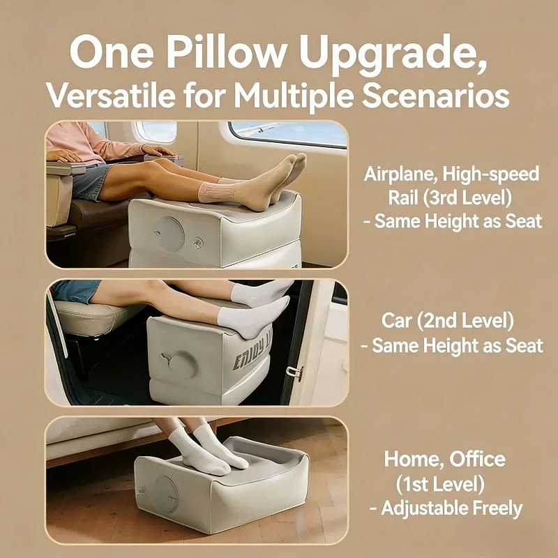 Portable Home Travel Footstool PVC Compression Inflatable Footstool Airplane High-speed Rail Seat Cushion Adjustable Height image 5