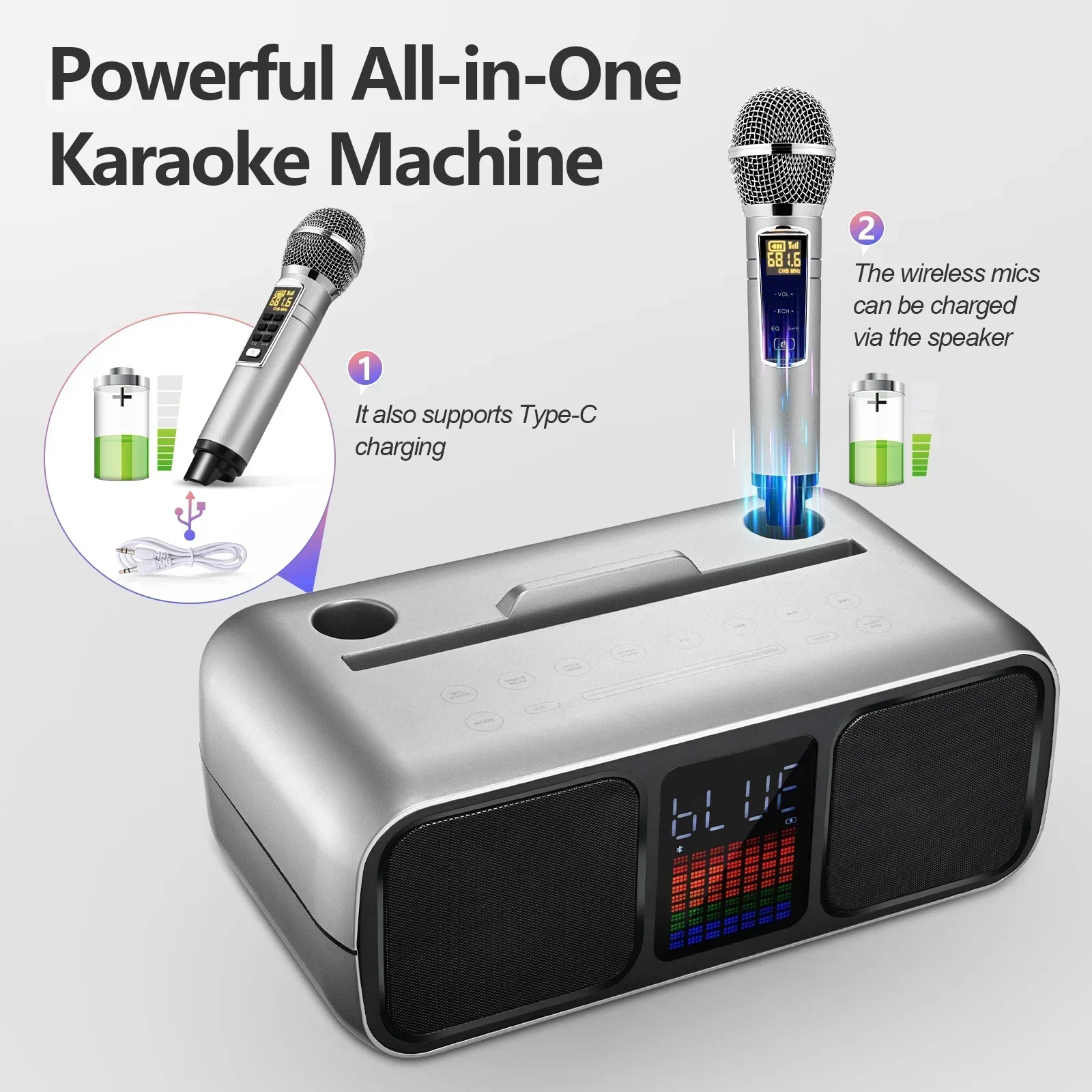 Portable Mobile TV Entertainment Karaoke Bluetooth Speaker UHF Handheld Microphone Professional Singing All-in-One Machine Sound