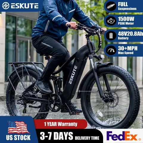ESKUTE C300R-SO - Full Suspensions -  Electric Bike for Adults ，48V20.8Ah Battery Ebike up to 80 Miles, Peak, 26x4.0 Fat Tire Step-Over Ebike, 8-Speed, UL2849 E-Bike