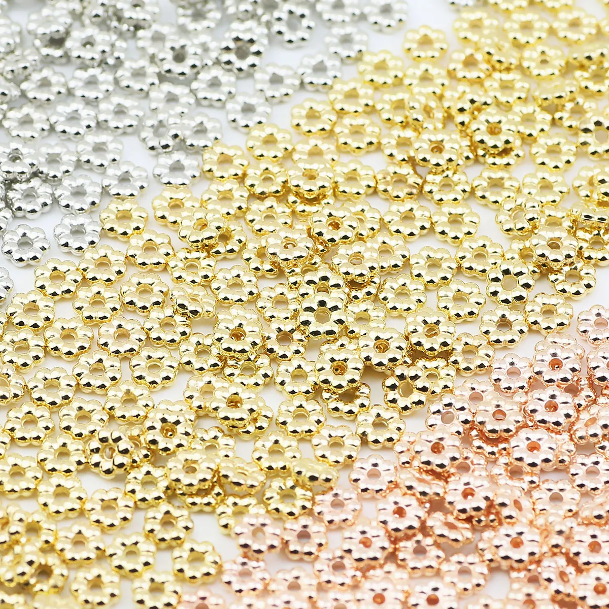 Gold versilbert 6mm CCB Schneeflocke Flocken Spacer lose Perlen 100-800 Stück für Schmuckherstellung DIY Armbänder Halsketten Zubehör