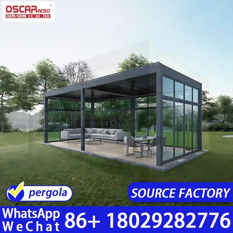 Outdoor Aluminum Prefab Sunroom Backyard Patio Enclosure Prefabricated Winter Garden Greenhouse Glass House Pergola Porch Deck V