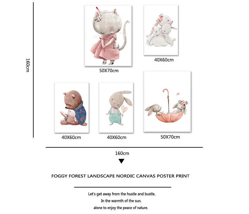 Bear Rabbit Art Canvas Print Baby Bunny Poster Nursery Painting Flower Animals Wall Art Nordic Poster Picture Kids Room Decor