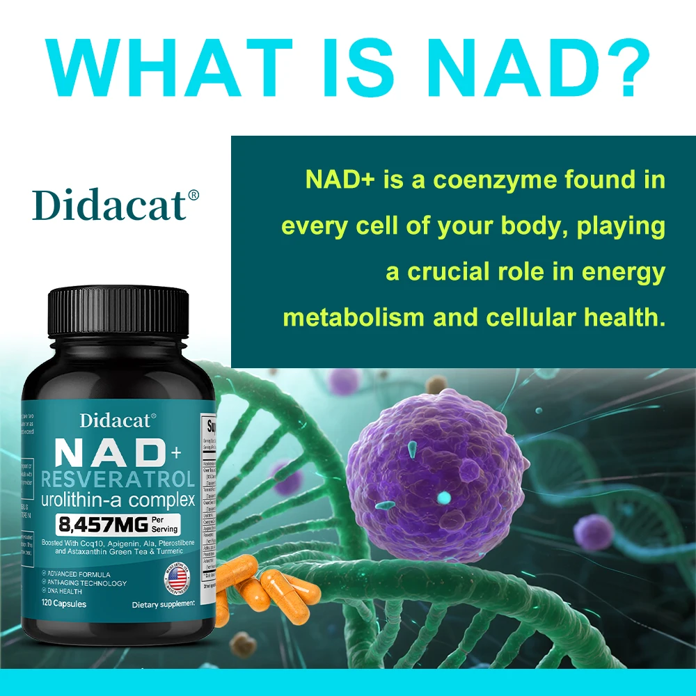 NAD+ Resveratrol - Supports Cell Health, Brightens Skin, Improves Energy and Vitality, Antioxidant and Promote Metabolism