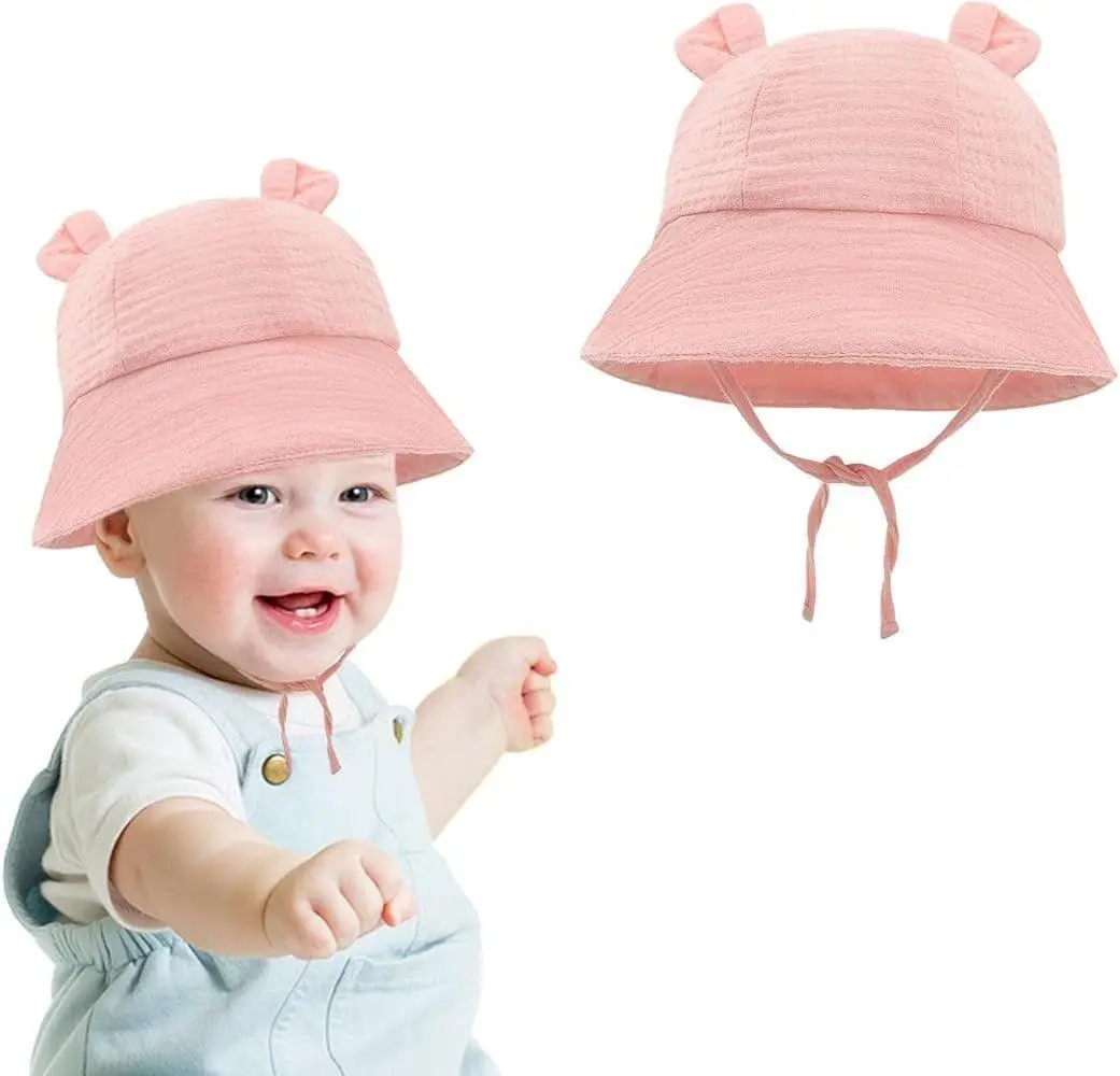 Musselin-Baumwolle Babyhut Sommer Säuglingsmütze Weicher Baby-Sonnenhut Panama für Kinder Mädchen Jungen Bucket Hat Accessoires Kinder 3-12M