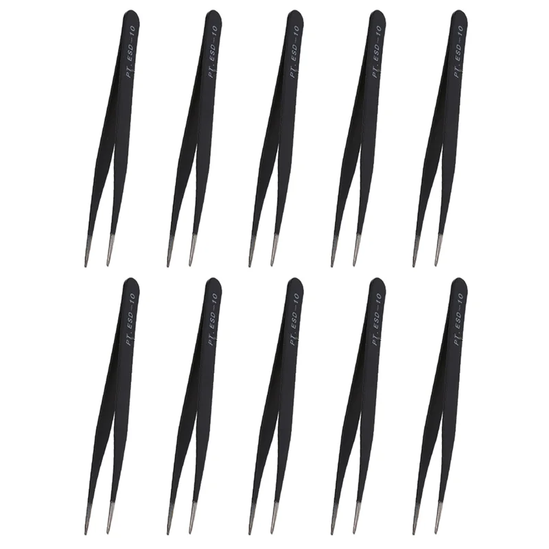 AT05-10X Black Metal Straight Sharp Tip Tweezer