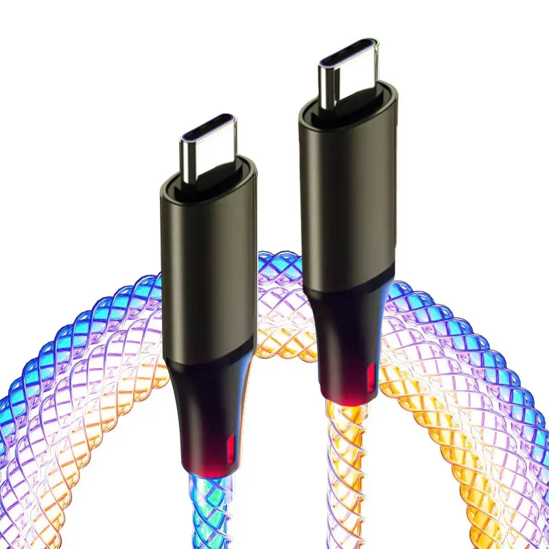 1 pieza cable de carga rápida RGB con luz de respiración degradada 66W tipo C para iPhone 15 Xiaomi Samsung POCO PD 6