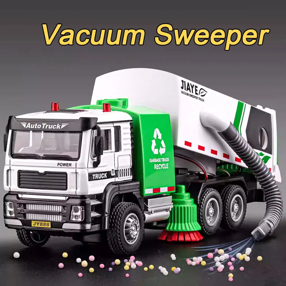 1:50 Scale Vacuum Sweeper Cleaning Truck Toys Cars Models Alloy Diecast with Light Music Engineering Vehicle for Kids Day Gifts