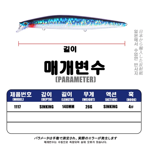 Imagen 2 del producto Señuelo de pesca Minnow, distancia de vuelo más larga, 140mm, 26g, accesorios de hundimiento, Isca Artificial Leurre Dur Ike, aparejos de pesca, cebos duros