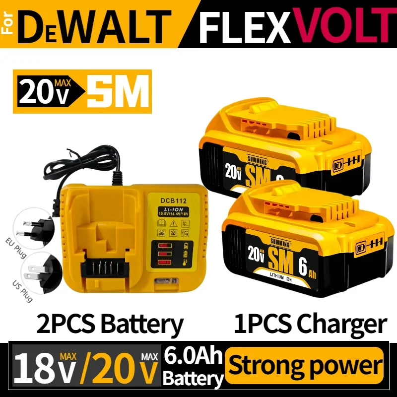 

20V 6.0Ah rechargeable lithium-ion battery can replaceDewalt 20V✅DCB203 DCB204 DCB205 DCB206 lithium battery with Charger