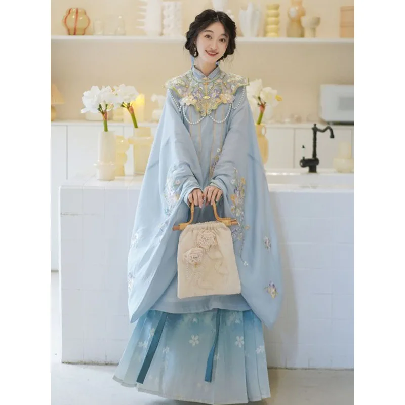 

226-Original Hanfu women Ming style long shirt with large sleeves,horse face skirt,heavy embroidery,cloud shoulder,ancient style