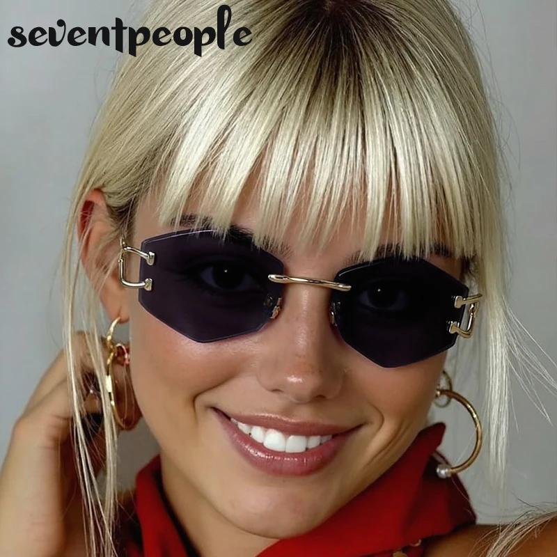 

Small Frame Polygon Rimless Sunglasses Women 2025 Luxury Brand Vintage Steampunk Hexagon Sun Glasses For Ladies Outdoor Shades