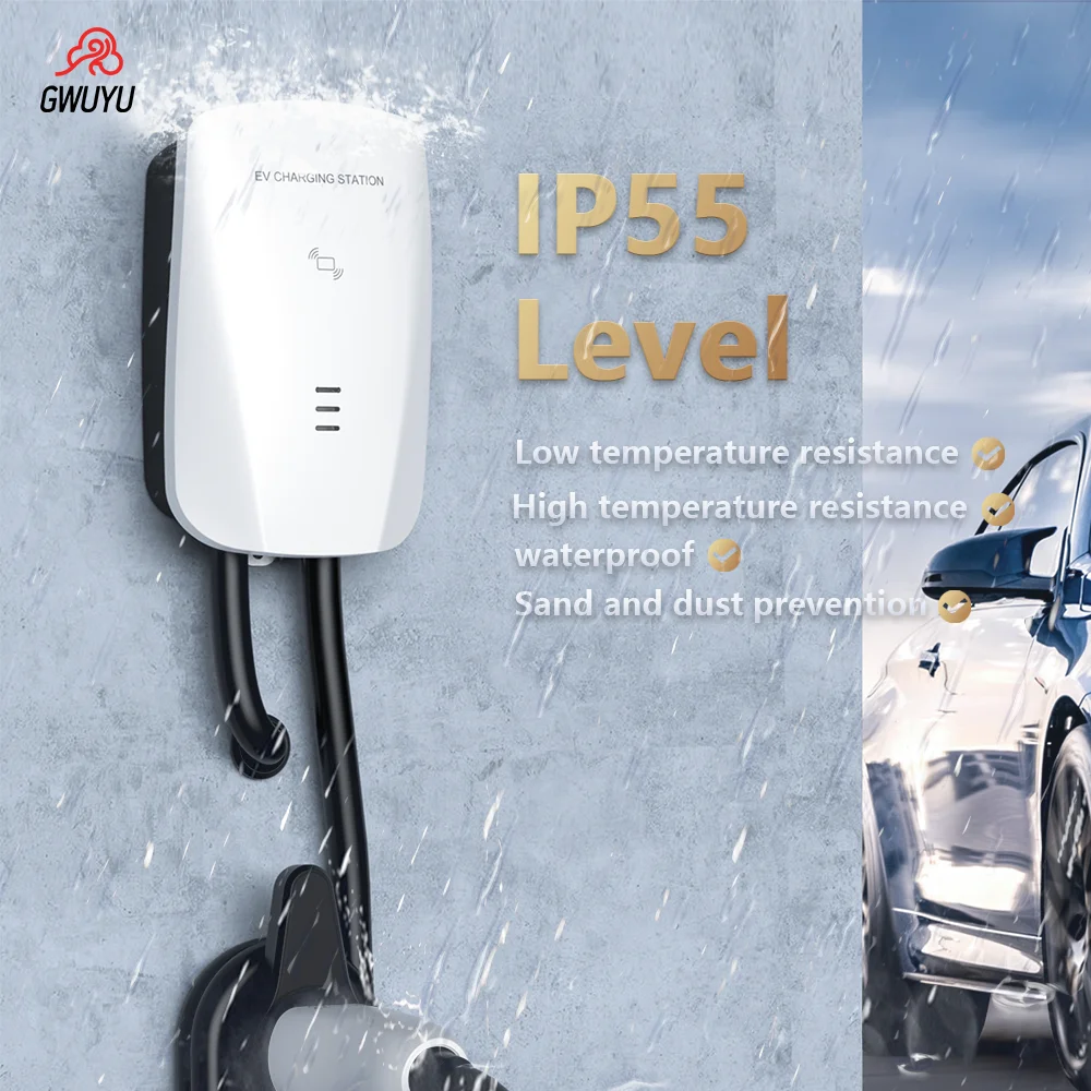 GWUYU JZ80 EV Charging Station 7.6KW 32A 220V 11KW 16A 380V APP Control Swipe Charging Electric Vehicle Car Charger Wallbox