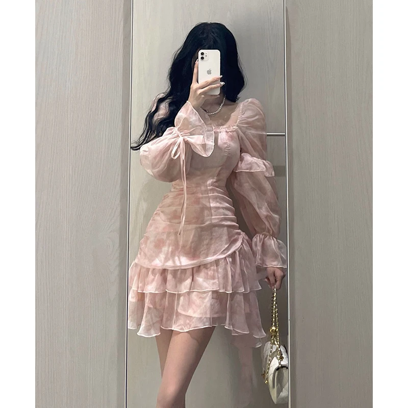 Pink Dress for Women Spring New Classic Style Waist Slimming Skirt