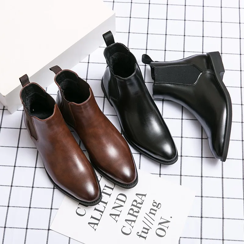 Nuevas botas Chelsea, zapatos para hombre, PU, moda marrón, versátiles, informales, de negocios, estilo británico, ropa de fiesta callejera, botines clásicos C1240