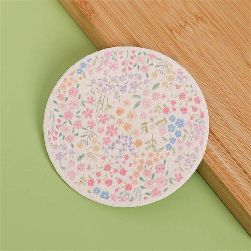 Round Flower Wood Pulp Cotton Sponge To Wipe The Kitchen Rag Dishwashing Cotton Non-stick Oil Absorbent Compressed Wood Sponge