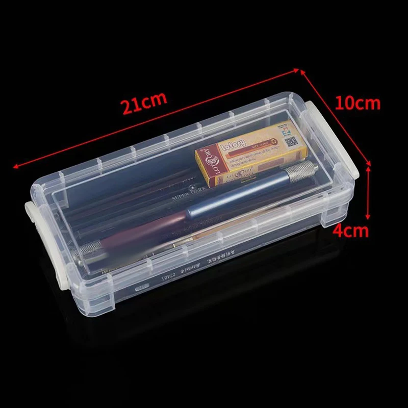 

1Pc Plastic Transparent Pencil Case Large Capacity Simple Double Buckle Box Sketch Art Box For School Stationery