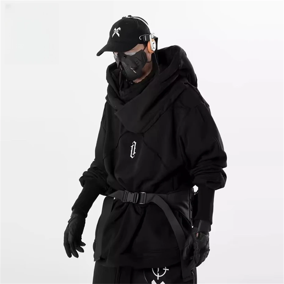 Spring Functional Hoodies Men Wizard Scarf Collar Casual Hooded Sweatshirts Men's Clothing Harajuku Streetwear Hip Hop Hoodies