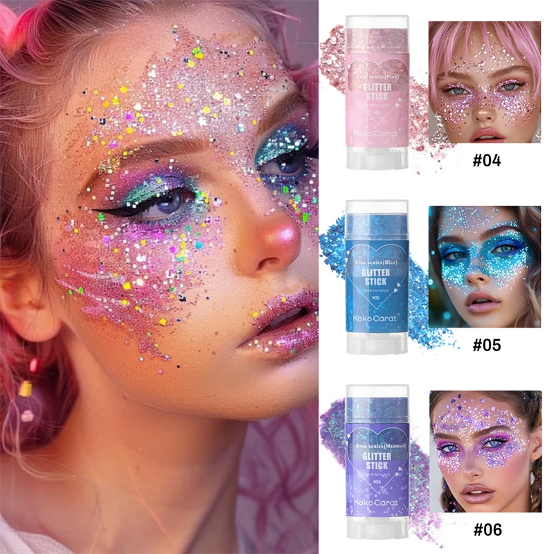 Shiny Cosmetic Glitter Stick Chunky Sequins Gel Fo=r Face Eyes Body Hair Long Lasting Sparkle Festival Halloween Party Makeup