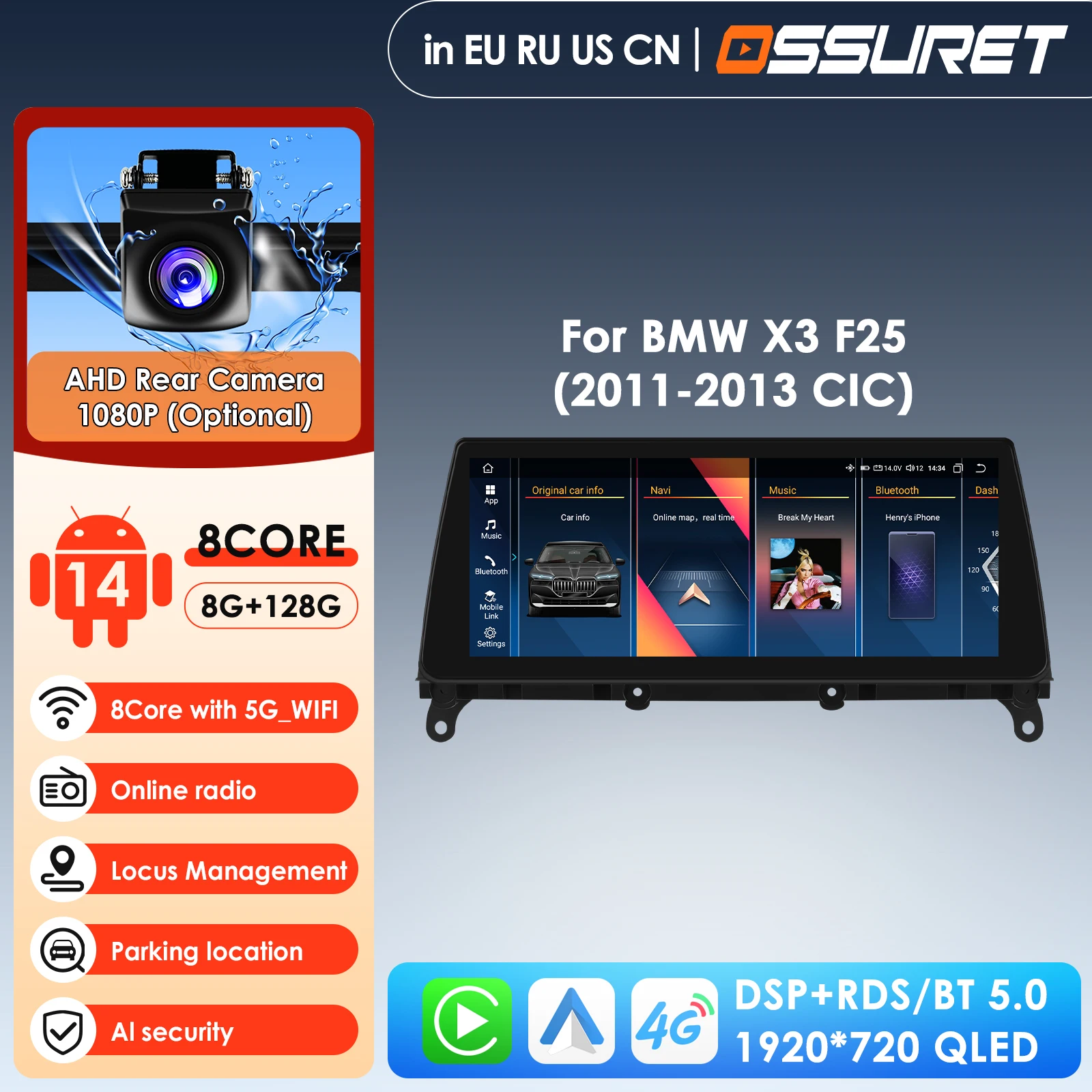 Radio para Auto con Sistema Multimedia CarPlay Android Auto de 10.33 Pulgadas y 7862 AI Systems para BMW X3 F25 CIC NBT para BMW X4 F26 NBT Reproductor GPS Estéreo