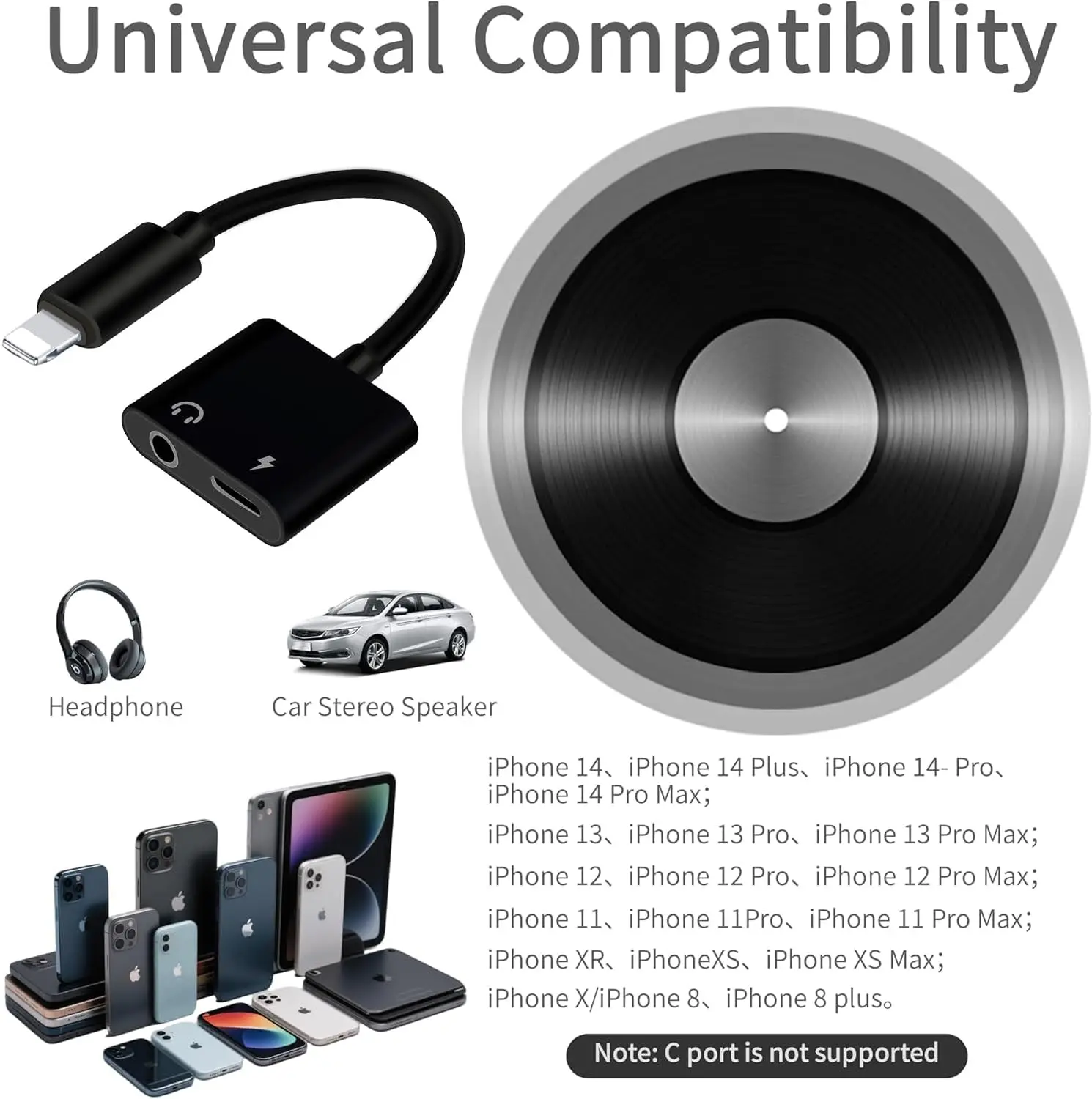 2 Pack Lightning to 3.5mm Headphone Jack Adapter for iPhone, MFi Certified, Aux Audio & Charger Splitter, iPhone 14–7