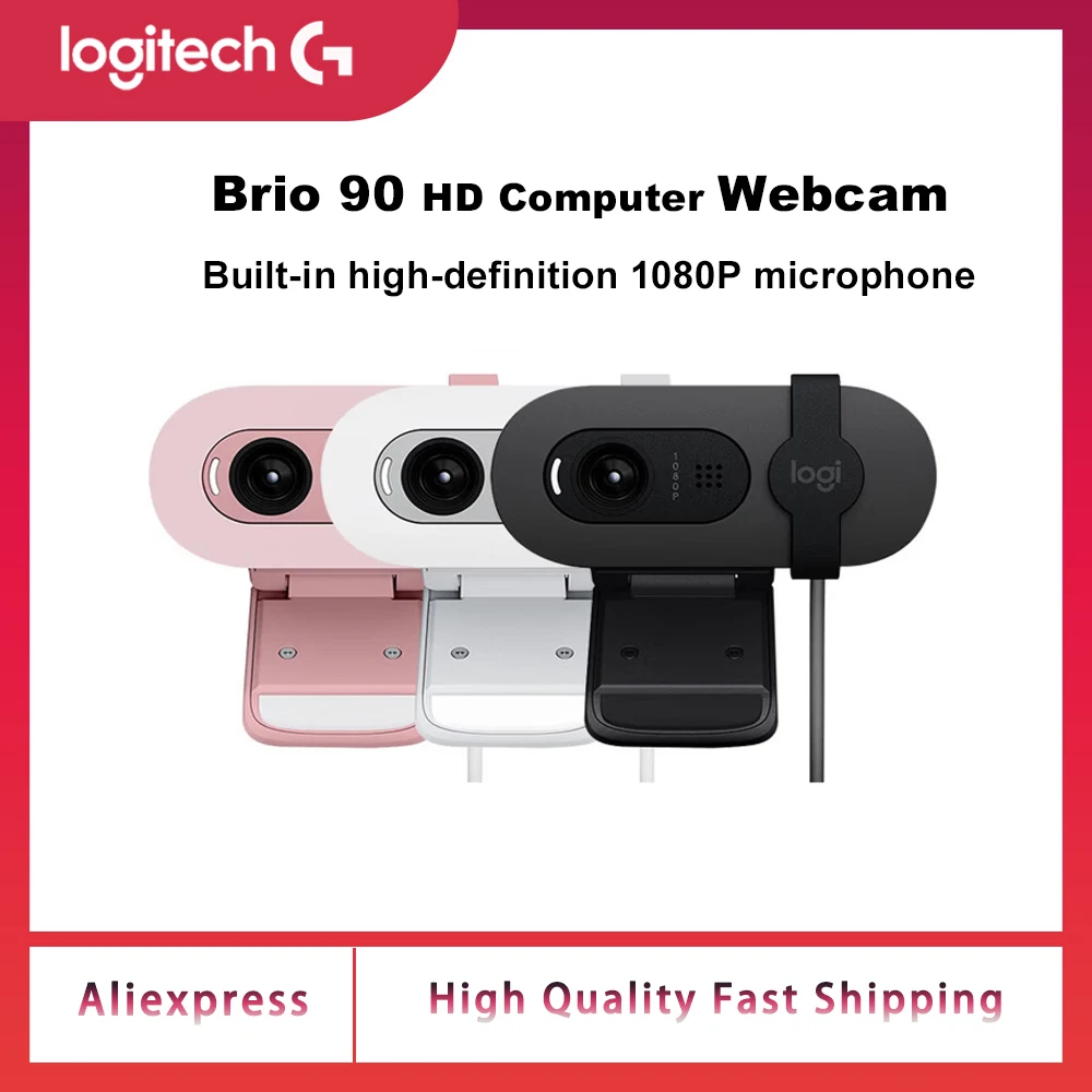 

New 100% Logitech Brio 90 HD 1080p webcam with automatic light balancing, integrated privacy shutter, and built-in microphone