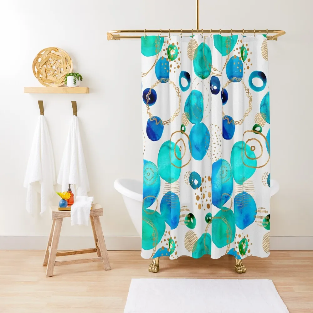 

Teal and Gold Circles Shower Curtain Set For Bathroom Shower For Bathrooms Modern Showers For Bathroom Curtain