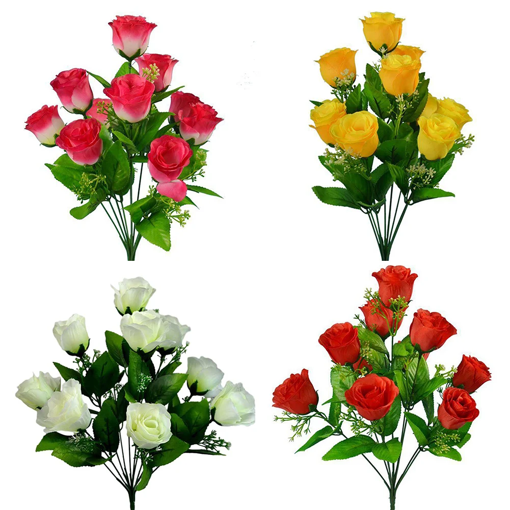 10 Heads Artificial Flower Silk Rose Bouquet Fake Flower For Wedding Table Party Vase Home Decor Party Supplies