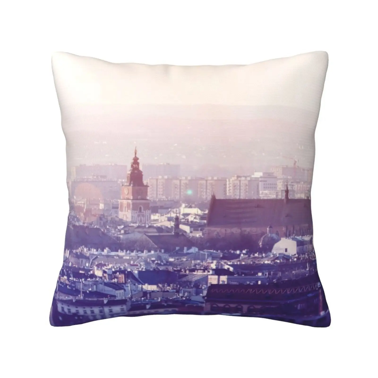 Panoramic View Of Old City In Cracow At The Sunset Throw Cushion Pillow Cover Architecture Background Building Castle Cathedral