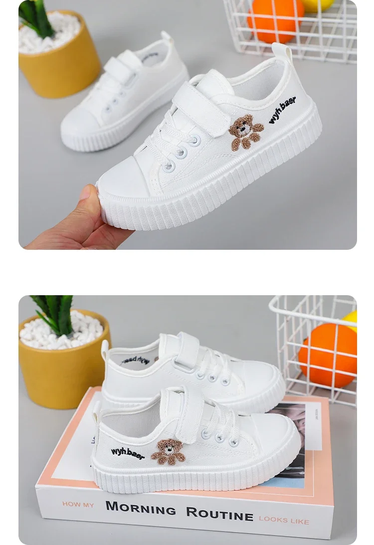 Kinder Segeltuchschuhe Frühling Herbst Weiße Stickerei Cartoon Jungen und Mädchen Einzelschuhe Rosa Weiche rutschfeste Kinder Freizeitschuhe – Detail 17