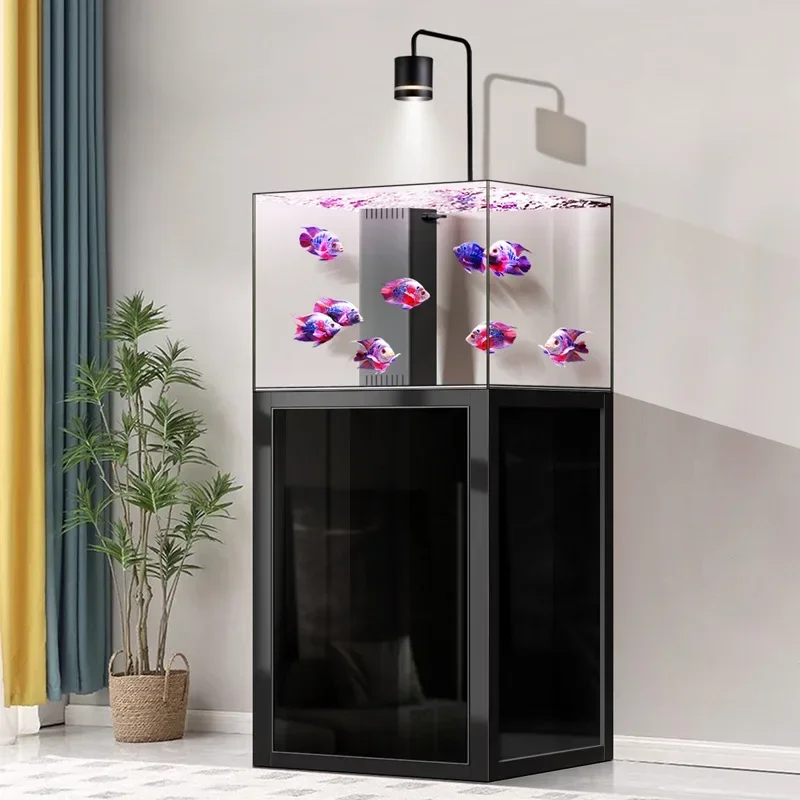 square bottom filter fish tank Lanshou goldfish aquarium living room vertical small ultra-white glass water-free